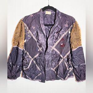 Jean Louis Rozsch Vintage Purple Silk Satin Peasant Boho Patchwork Blazer Small